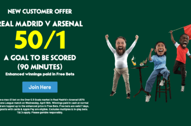 Bom Paddy Power عرض – احصل على 50/1 في هدف يتم تسجيله في ريال مدريد ضد أرسنال